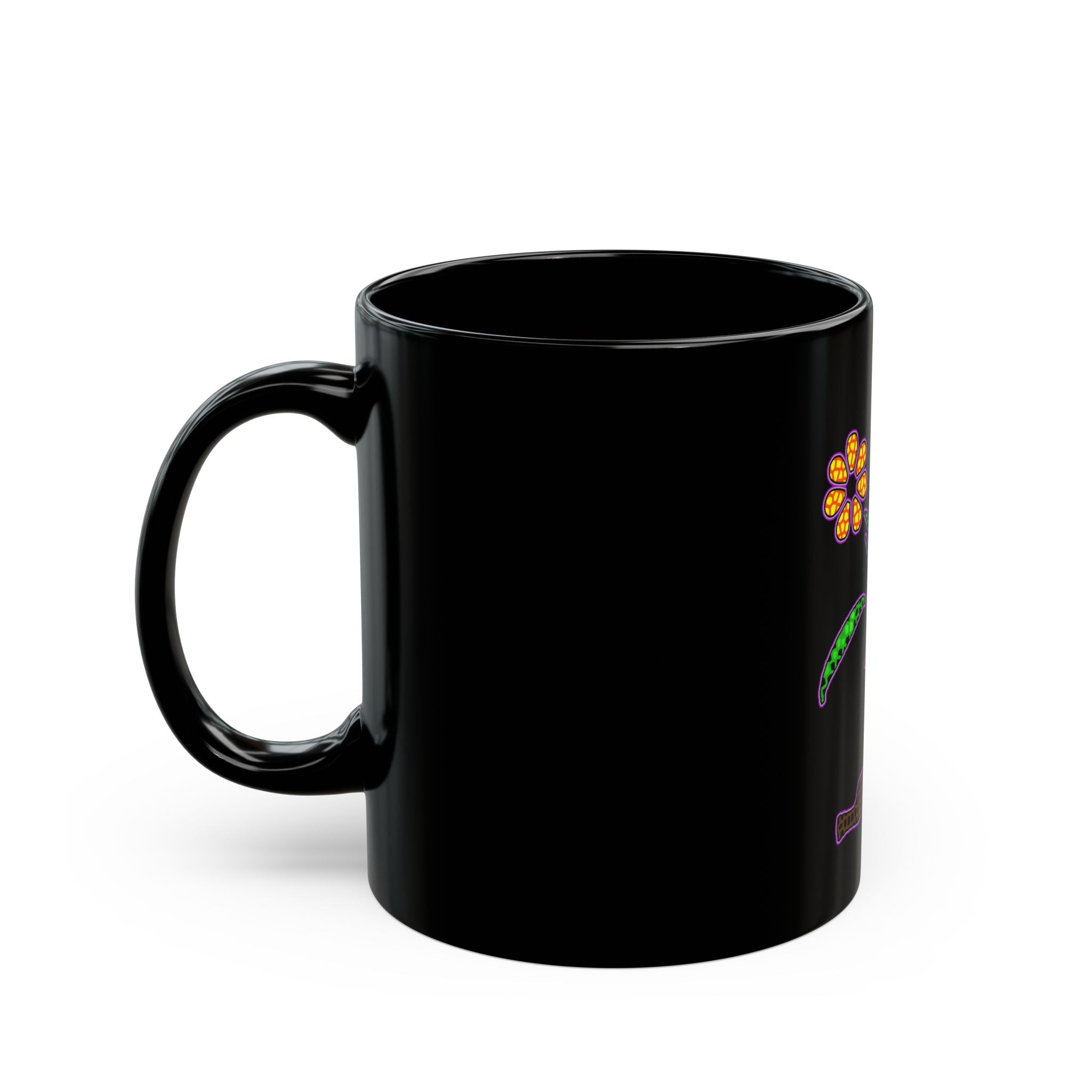 Caneca preta com estampa de flores da Kaykultura (325 ml)